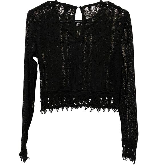 Forever 21 Black Lace Long Sleeve Top Small Sheer Whimsigoth Goth Vamp Witchy - Picture 2 of 6
